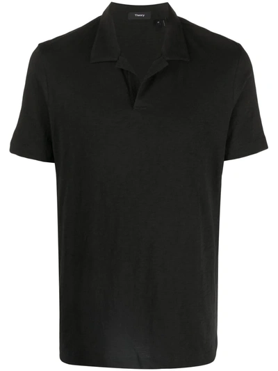Theory Willem Cosmos Open-collar Jersey Polo Shirt In Black