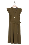 Tommy Hilfiger Women's Flutter-sleeve Scuba-crepe Dress In Dark Olive