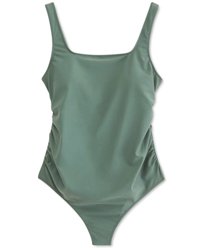 A Pea In The Pod Square Neck One-piece Maternity Swimsuit In Olive
