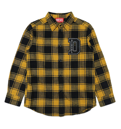 Diesel Kids' Checked Logo-patch Shirt In Multi