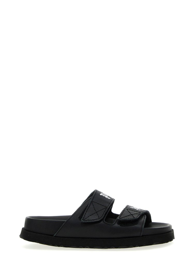 Palm Angels Logo-print Leather Slides In Black