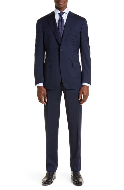 Canali Siena Shadow Check Wool Suit In Navy