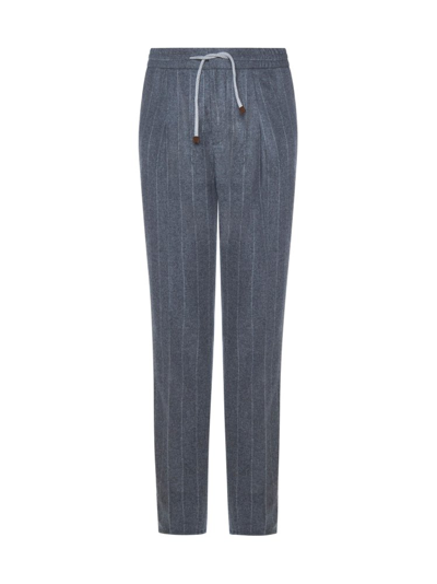 Brunello Cucinelli Stripe-pattern Straight Trousers In Grey