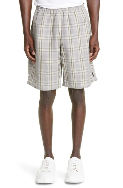 Flagstuff Original Check Linen Blend Shorts In Grey