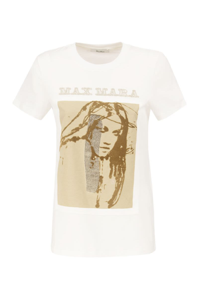 Max Mara Darling Print Cotton T-shirt In Beige,white