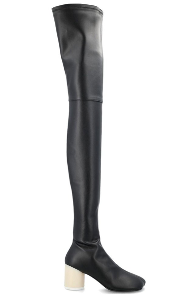 Mm6 Maison Margiela Leather Thigh-length Boots In Black