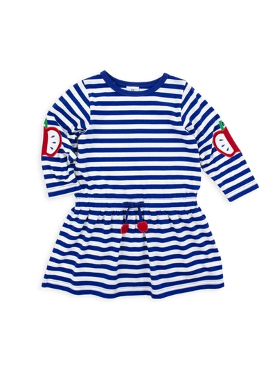 Florence Eiseman Kids' Little Girl's Stripe Apple Embroidered Dress In Royal/white