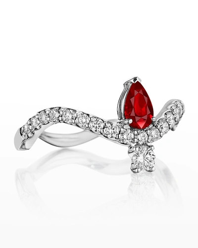Hueb 18k Mirage White Gold Ring With Vs/gh Diamonds And Red Ruby