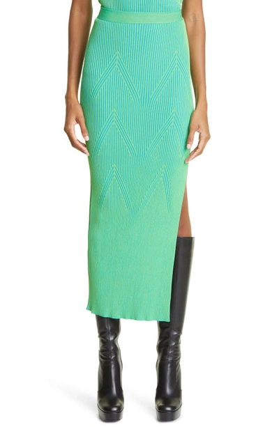 Aknvas Leslie Rib Knit Midi Skirt In Green-lt