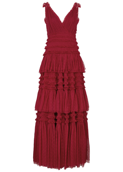 Needle & Thread Candice Ruffled Tulle Gown In Red