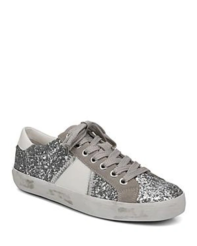 Sam Edelman Women's Baylee Suede & Glitter Low Top Lace Up Sneakers In Silver