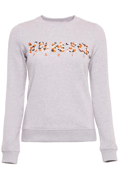 Kenzo Floral Logo Embroidered Sweatshirt In Light Grey
