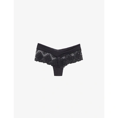 Chantelle Women's 011 Black Champs Elysées Embroidered-mesh Stretch-woven Briefs