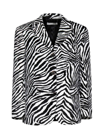 Alessandra Rich Black Zebra Print Single-breasted Velvet Blazer In White