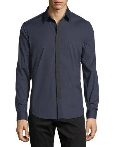 Theory Sullivan Wealth Contrast-placket Sport Shirt In Eclipse