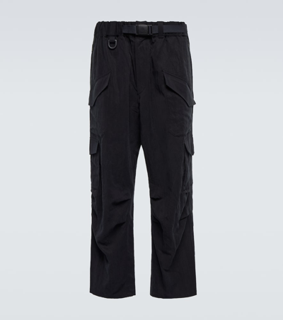 Y-3 Crinkle Logo-print Wide-leg Cargo Trousers In Black