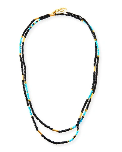Dina Mackney Sleeping Beauty Turquoise & Onyx Beaded Necklace In Blue