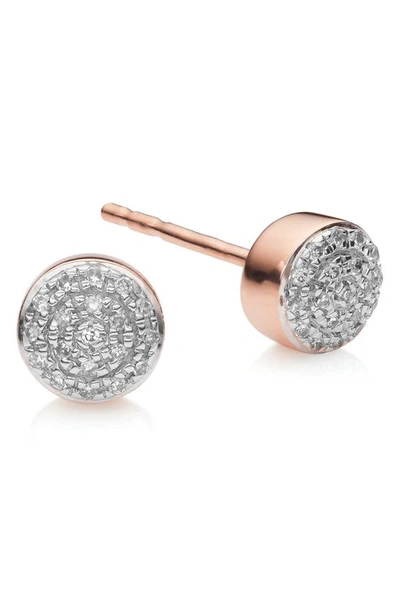 Monica Vinader Fiji Mini Button 18ct Rose-gold Vermeil And Diamond Stud Earrings In Rose Gold