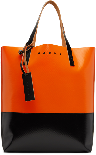 Marni Two Tone Tribeca Shopping Bag In Orange/black