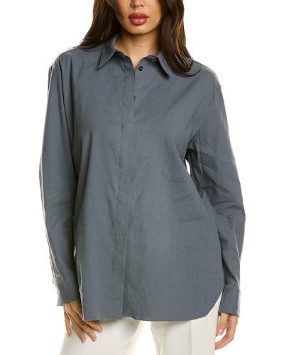 Theory Classic Menswear Linen-blend Shirt In Blue