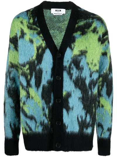 Msgm Marble Mohair Blend Knit Cardigan In Multicolor