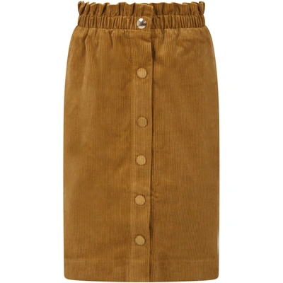 Chloé Kids Yellow Corduroy Maxi Skirt In Brown