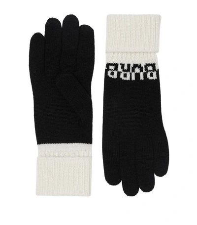Burberry Cashmere Logo Gloves In Black / White