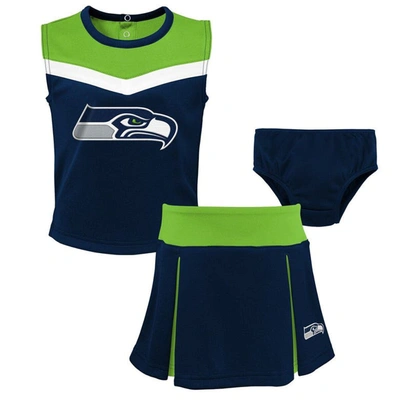 Outerstuff Kids' Girls Preschool College Navy Seattle Seahawks Two-piece Spirit Cheer Cheerleader Set With Bloomers