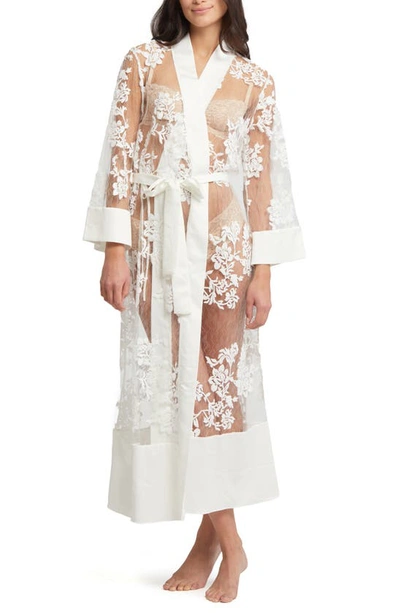 Rya Collection Charming Sheer Embroidered Lace Dressing Gown In Ivory