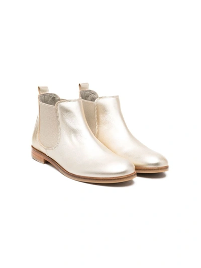 Bonpoint Kids' Gold Patty Metallic Leather Chelsea Boots In Or