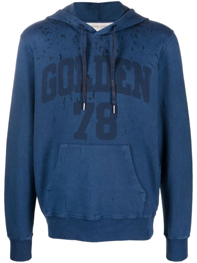 Golden Goose Midshipman-blue Journey Collection Sweatshirt With Golden 78 Lettering And Rain-effect Treatment