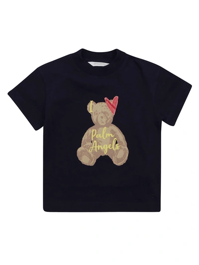 Palm Angels Kids' Love Bear T-shirt In Navy Blue Beige