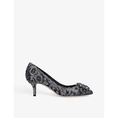 Dolce & Gabbana Pump In Taormina Lurex Lace With Crystals In Pewter