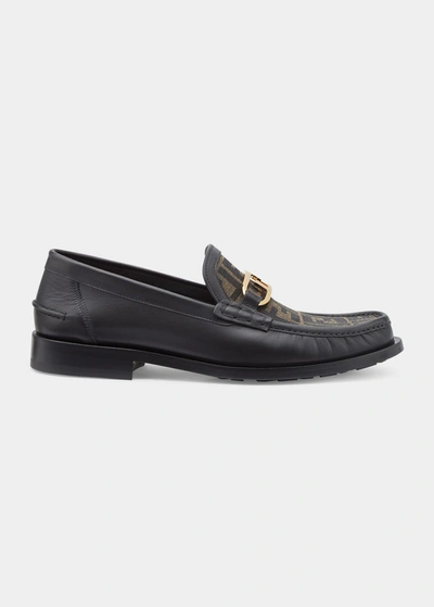 Fendi Men's Ff O'lock Leather Loafers In Black