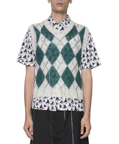 Marni Argyle Wool Vest In Bianco