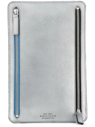 Smythson Panama Metallic Textured-leather Wallet In Silver