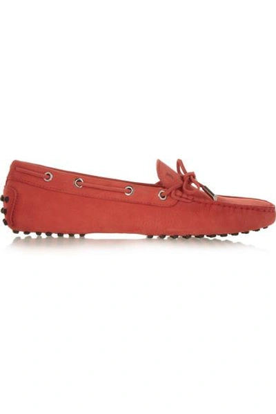 Tod's Gommino Nubuck Leather Loafers In Red