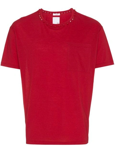 Valentino Rockstud T Shirt With Chest Pocket In Red