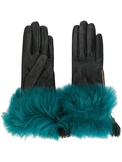 Prada Fur Trim Gloves - Black
