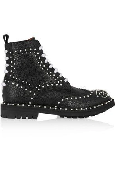 Givenchy Woman Ankle Boots In Faux Pearl-embellished Black Textured-leather Black