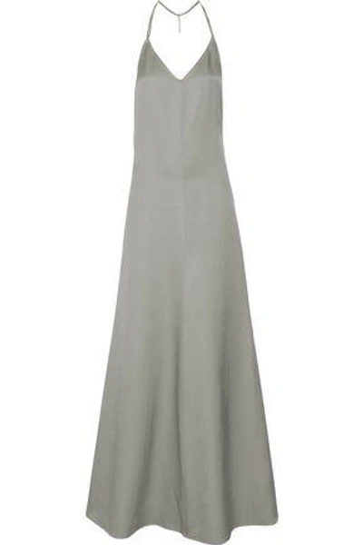 Barbara Casasola Woman Chain-trimmed Wool And Silk-blend Halterneck Gown Gray