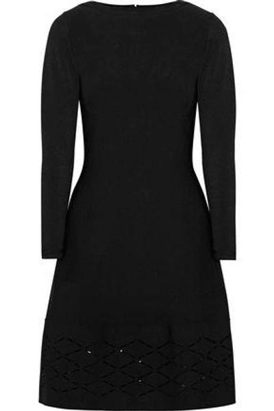 Lela Rose Laser-cut Stretch-knit Dress In Black