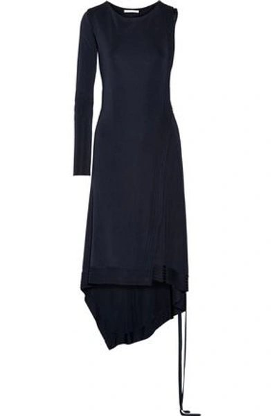 Antonio Berardi Woman Asymmetric One-shoulder Stretch-knit Wrap Dress Navy