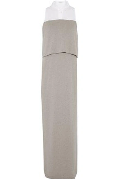 Brunello Cucinelli Woman Layered Poplin-paneled Sequined Cashmere And Silk-blend Gown Stone