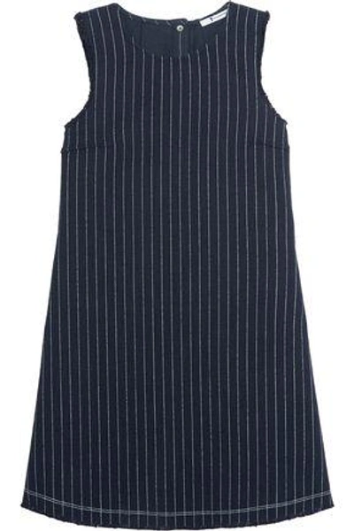 Alexander Wang T Woman Frayed Striped Basketweave Cotton Mini Dress Navy