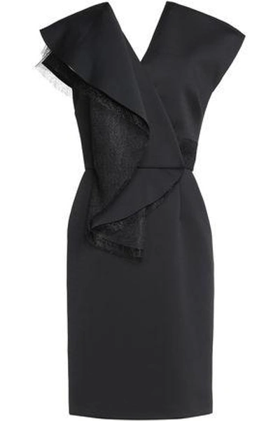 Vionnet Woman Draped Mesh-trimmed Neoprene Mini Dress Black