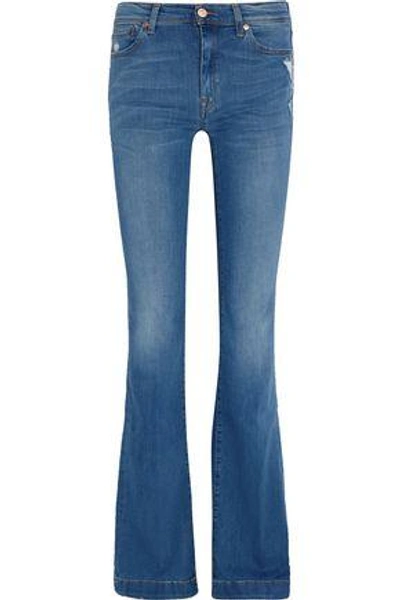 7 For All Mankind Woman Charlize Distressed Mid-rise Bootcut Jeans Mid Denim