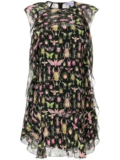 Red Valentino Insect Print Ruffled Dress In Black