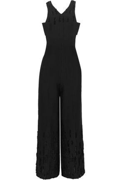 Amanda Wakeley Cutout Fil Coupé-trimmed Piqué Jumpsuit In Black