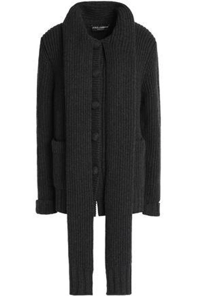 Dolce & Gabbana Woman Ribbed Cashmere Cardigan Charcoal